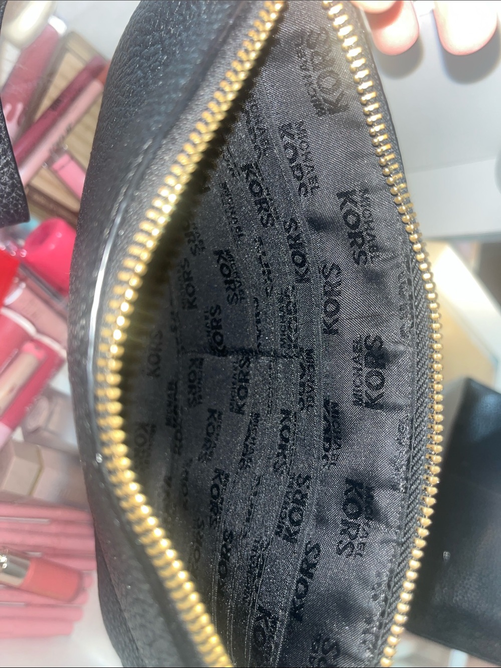 Michael Kors Black Pebbled Leather Wristlet with Gold Emblem - Picture 2 of 3